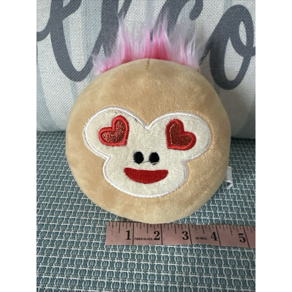 Heart Eyes Monkey Plush Toy with Rainbow Hair Small Round Stuffed Animal Toy 5"
